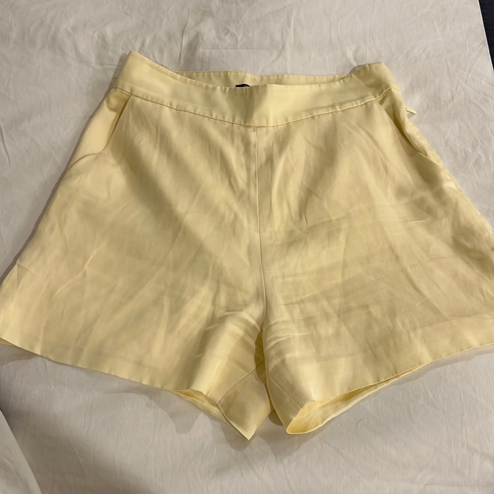 Worn once high wasted Mari I año light yellow linen shorts